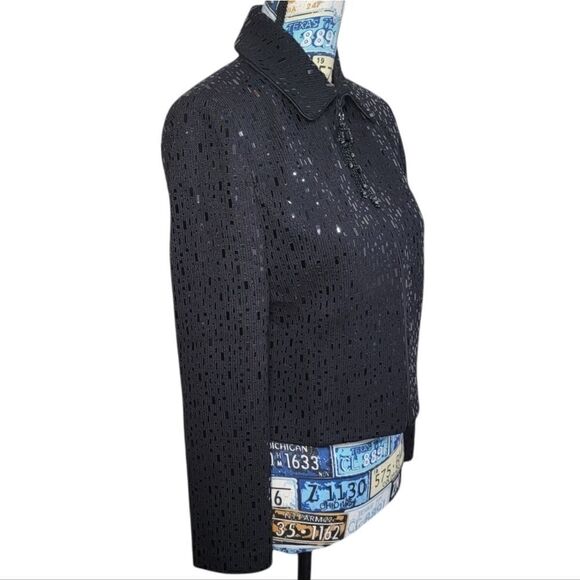 Rare St.John Evening Marie Gray Sequin Cardigan Zip-Up pailette Black 4 knit - Picture 4 of 13